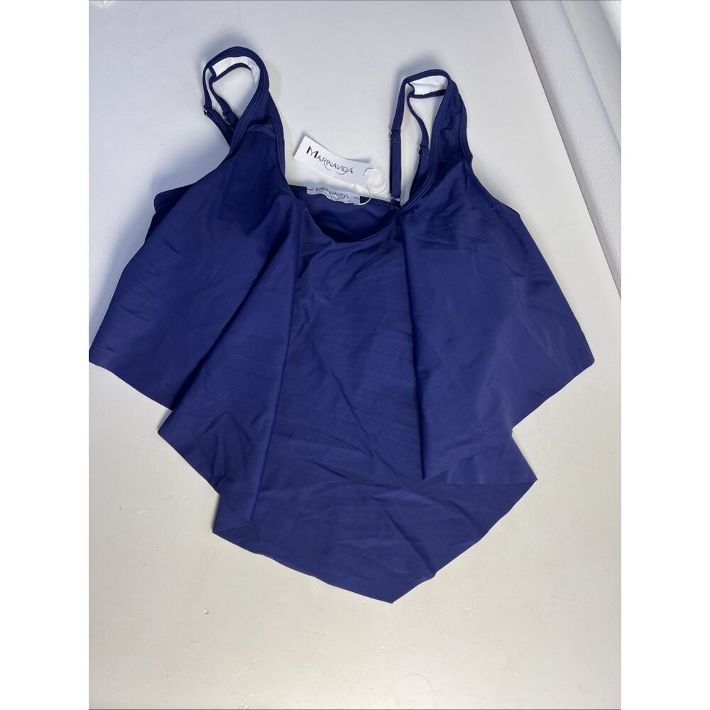 NWT Marinavida Women’s Canary Blue Ruffle‎ front Swimsuit Top Size L